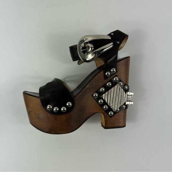 Rare Roberto Cavalli Brown Leather Embellished Buckle Detail Wedge - Picture 2 of 15